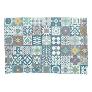 Moroccan tile-orange and light turquoise pillowcase
