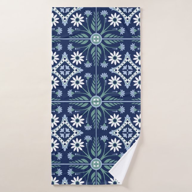 Moroccan tile ornamental mosaic pattern bath towel set (Bath Towel)