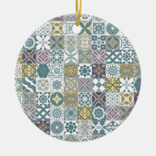 Moroccan tile - pastel blue and gold ceramic ornament