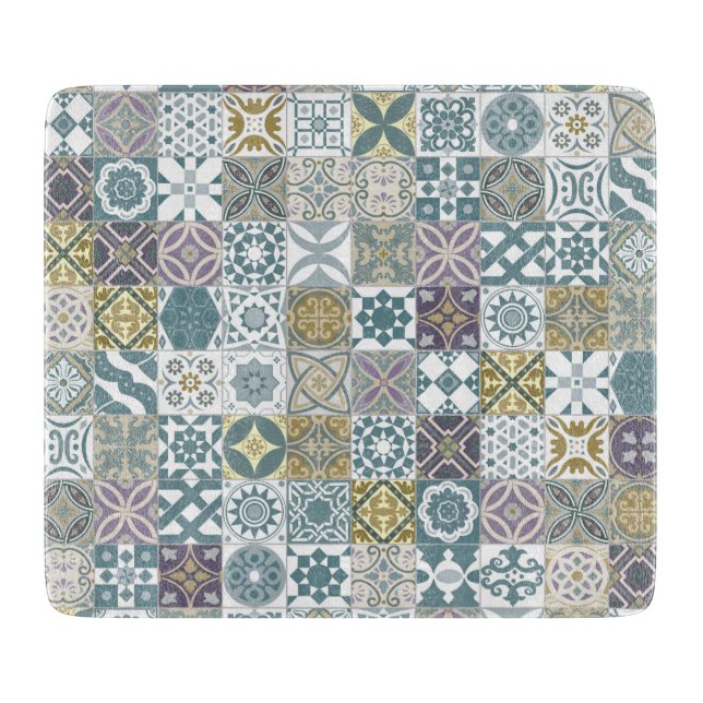 Moroccan tile - pastel blue and gold cutting board (Front)