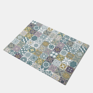 Moroccan tile - pastel blue and gold doormat