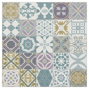 Moroccan tile - pastel blue and gold fabric