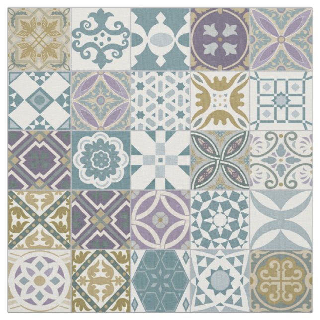Moroccan tile - pastel blue and gold fabric (Swatch)