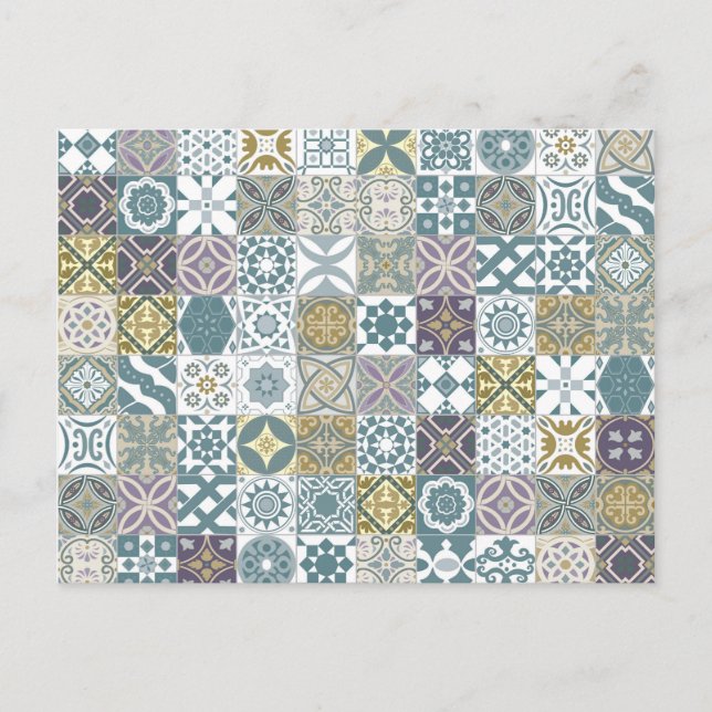 Moroccan tile - pastel blue and gold postcard (Front)