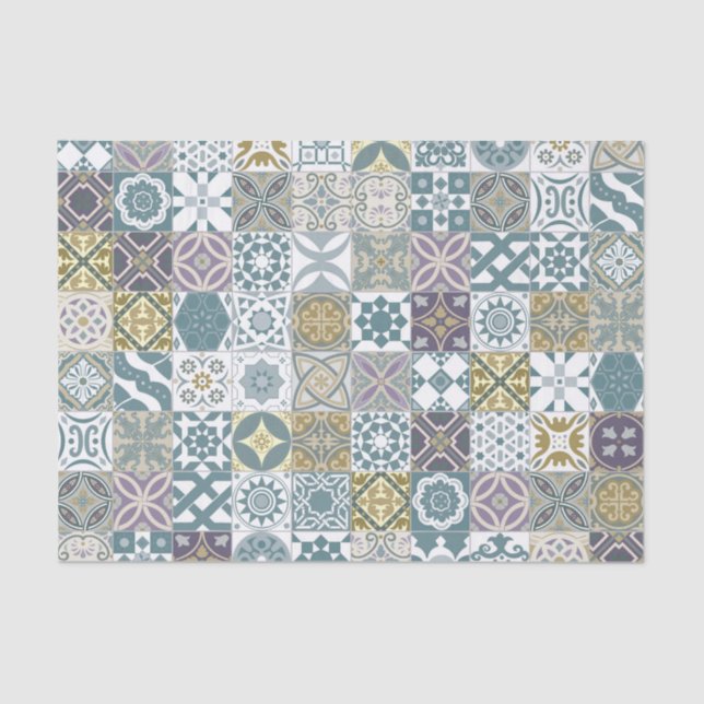 Moroccan tile - pastel blue and gold tissue paper (Front)