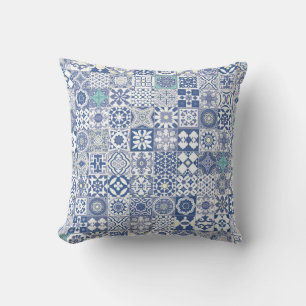 Moroccan tile pastel blue cushion