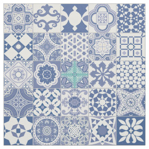 Moroccan tile pastel blue fabric