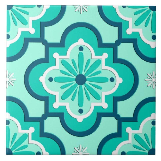 Moroccan Tile Pattern, Aqua and Turquoise (Front)