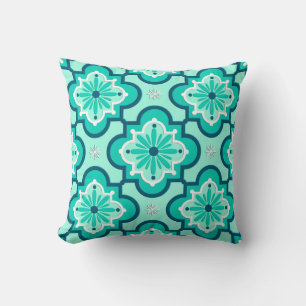 Moroccan Tile Pattern, Aqua and Turquoise Cushion