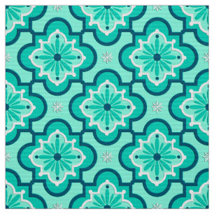 Moroccan Tile Pattern, Aqua and Turquoise Fabric