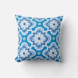 Moroccan tile pattern - Blue and White Cushion