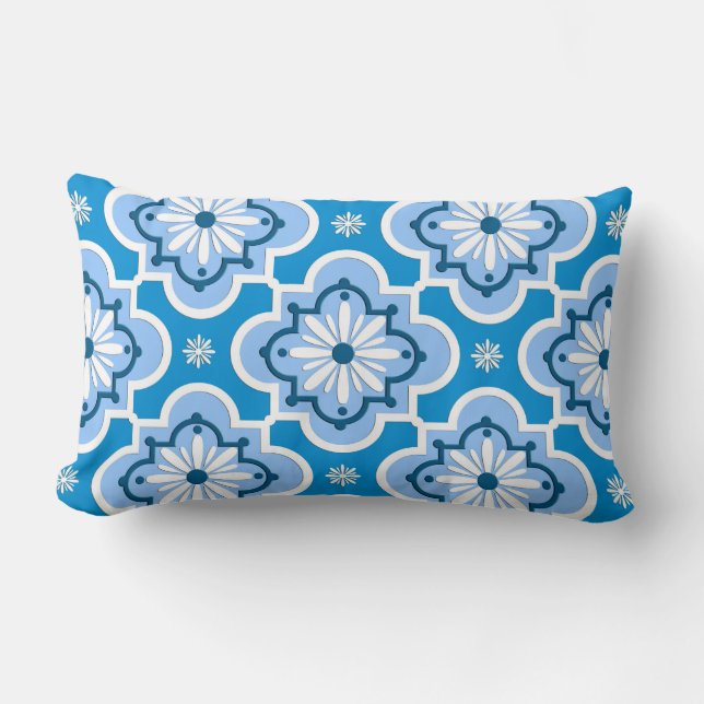 Moroccan tile pattern - Blue and White Lumbar Cushion (Front)