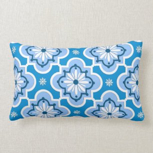 Moroccan tile pattern - Blue and White Lumbar Cushion