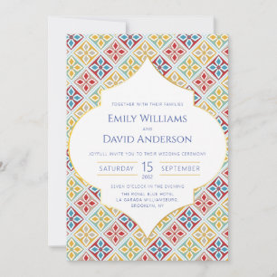 Moroccan Tile Pattern Colourful Wedding Invitation
