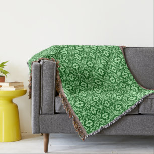 Moroccan Tile Pattern, Dark Pine Green Throw Blanket