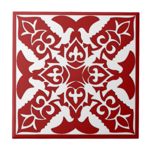 Moroccan Tile Pattern, Deep Red and White