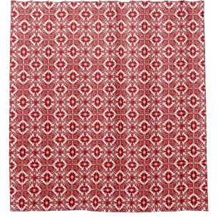 Moroccan Tile Pattern, Deep Red and White  Shower Curtain
