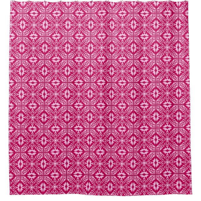 Moroccan Tile Pattern, Fuchsia and Pastel Pink Shower Curtain (Front)
