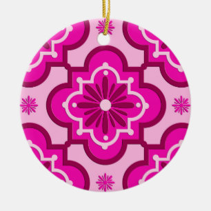 Moroccan tile pattern - Fuchsia Pink Ceramic Tree Decoration