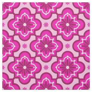 Moroccan tile pattern - Fuchsia Pink Fabric