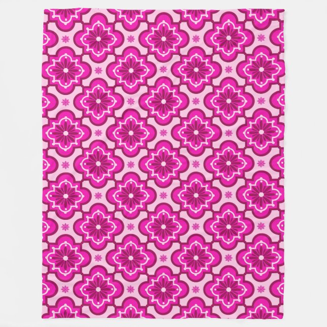Moroccan tile pattern - Fuchsia Pink Fleece Blanket (Front)