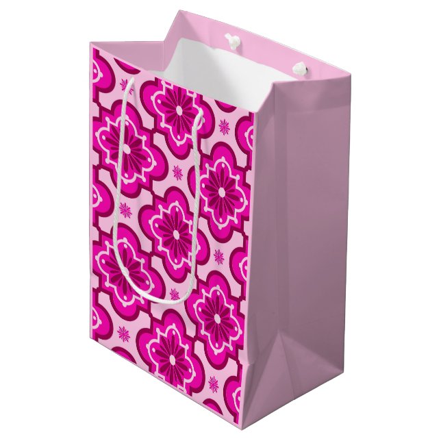 Moroccan tile pattern - Fuchsia Pink Medium Gift Bag (Front Angled)