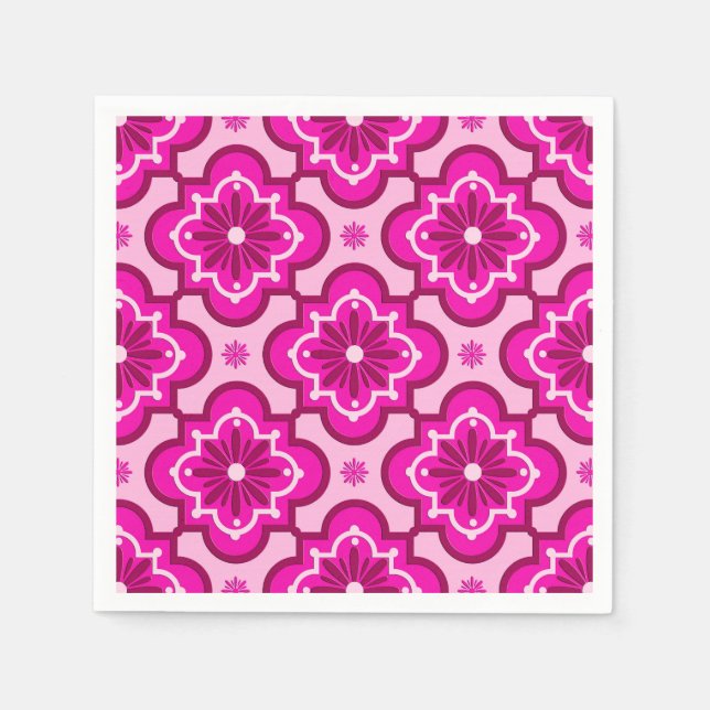 Moroccan tile pattern - Fuchsia Pink Napkin (Front)