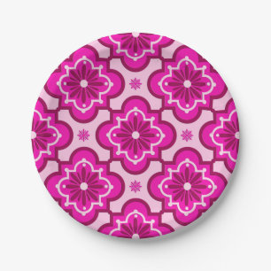 Moroccan tile pattern - Fuchsia Pink Paper Plate