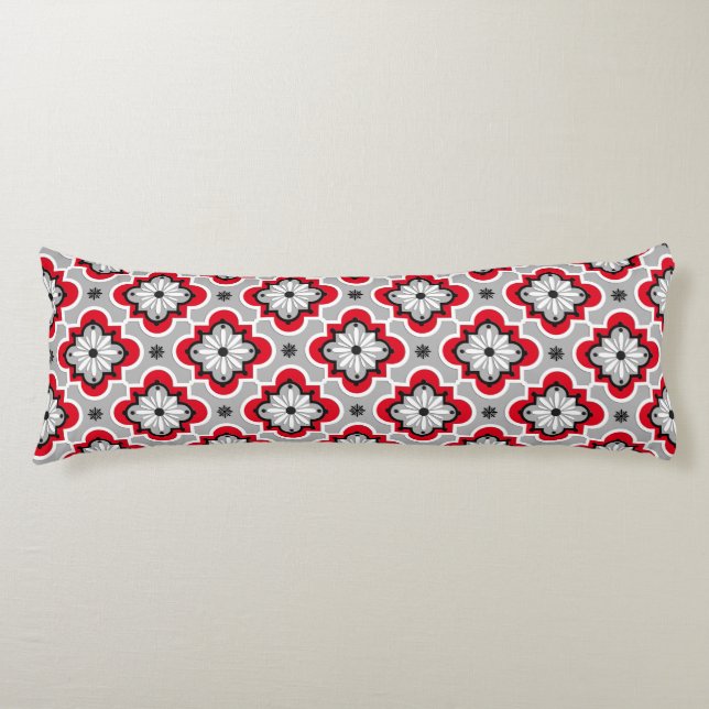 Moroccan tile pattern - Grey and Red Body Cushion (Front)