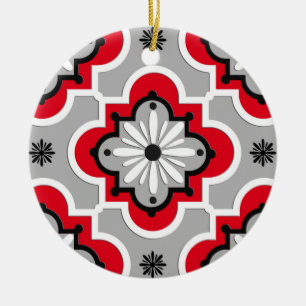 Moroccan tile pattern - Grey and Red Ceramic Ornament