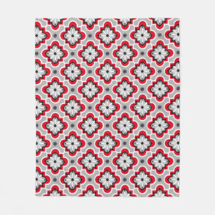 Moroccan tile pattern - Grey and Red Fleece Blanket