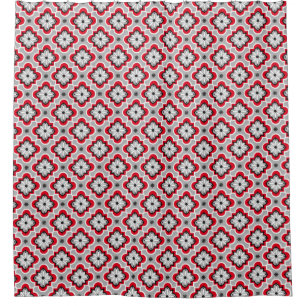 Moroccan tile pattern - Grey and Red Shower Curtain