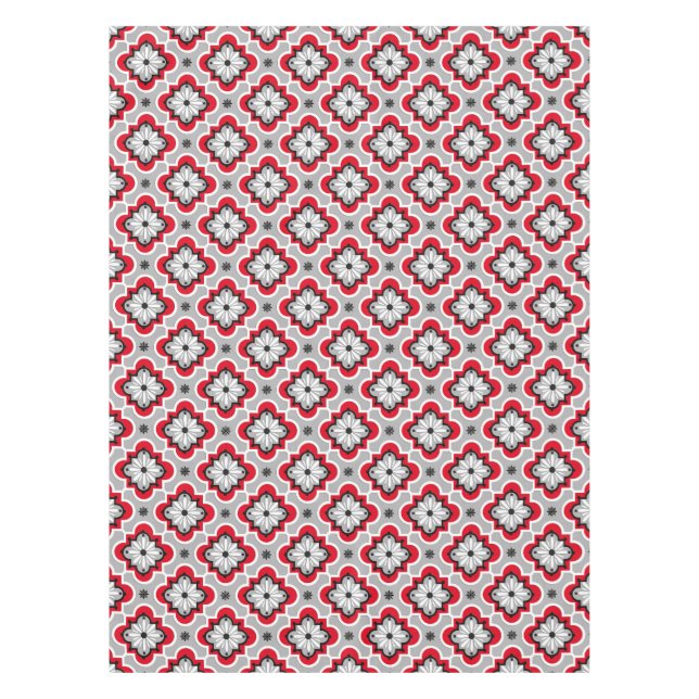 Moroccan tile pattern - Grey and Red Tablecloth (Front)