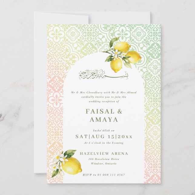 Moroccan tile pattern Islamic Wedding Invitation (Front)