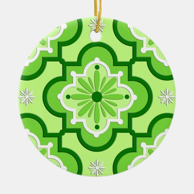 Moroccan tile pattern - Lime Green Ceramic Ornament (Front)