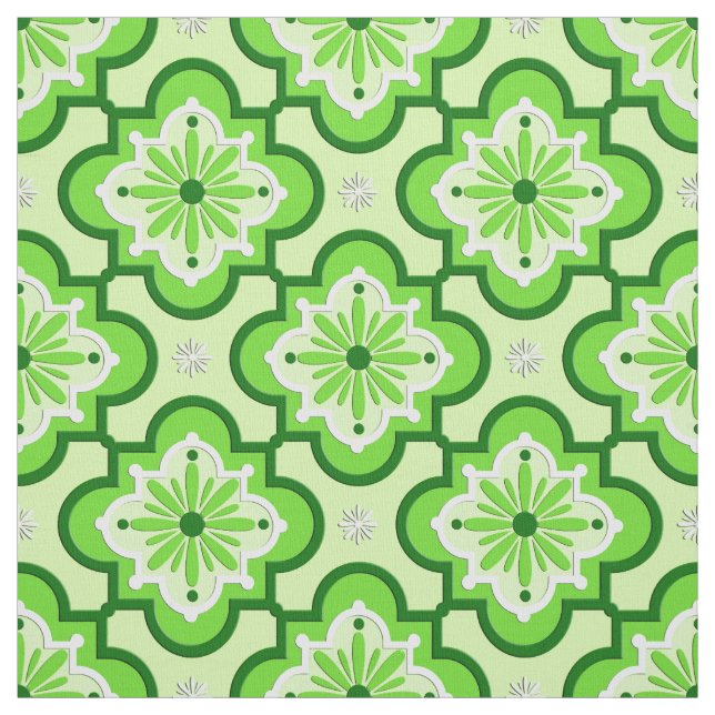 Moroccan tile pattern - Lime Green Fabric (Swatch)