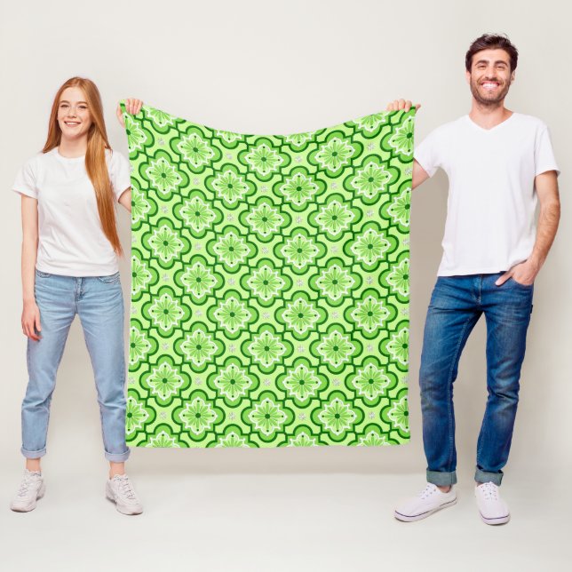 Moroccan tile pattern - Lime Green Fleece Blanket (In Situ)
