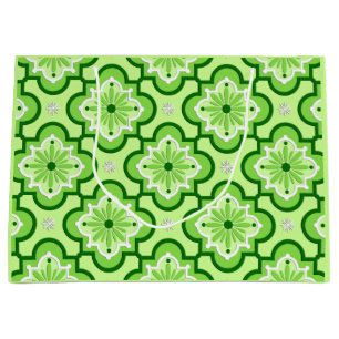 Moroccan tile pattern - Lime Green Large Gift Bag
