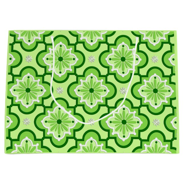 Moroccan tile pattern - Lime Green Large Gift Bag (Front)