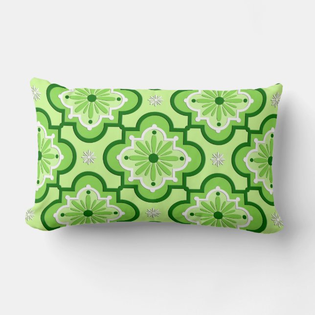 Moroccan tile pattern - Lime Green Lumbar Cushion (Front)