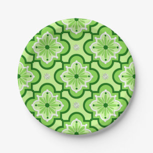 Moroccan tile pattern - Lime Green Paper Plate