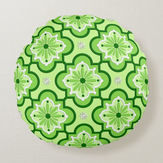 Moroccan tile pattern - Lime Green Round Cushion (Front)