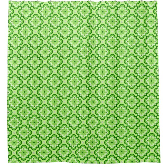 Moroccan tile pattern - Lime Green Shower Curtain (Front)