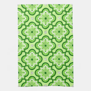 Moroccan tile pattern - Lime Green Tea Towel
