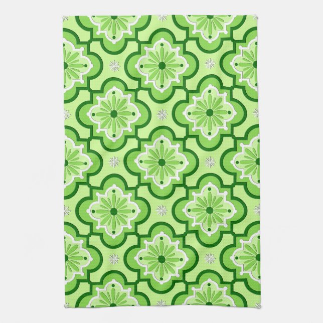 Moroccan tile pattern - Lime Green Tea Towel (Vertical)