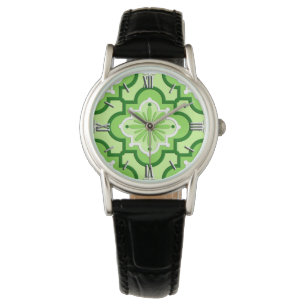 Moroccan tile pattern - Lime Green Watch