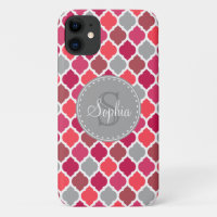 Moroccan Tile Pattern Monogram Stylish Pink Grey