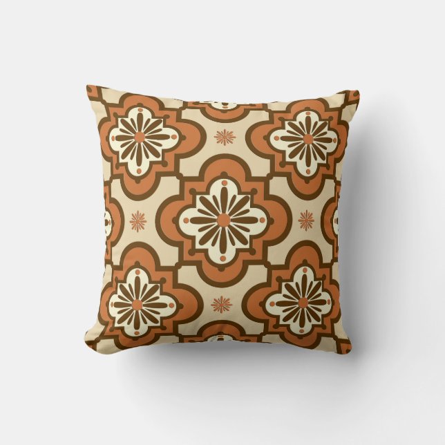Moroccan tile pattern - Rust and Tan Cushion (Front)