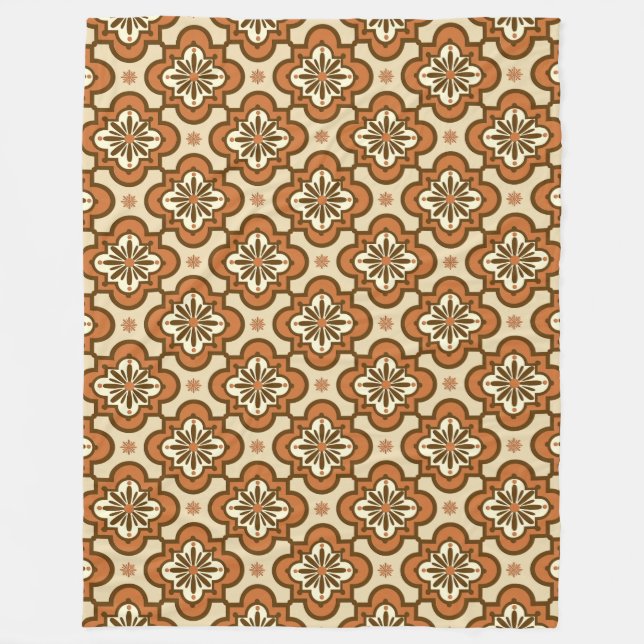 Moroccan tile pattern - Rust and Tan Fleece Blanket (Front)