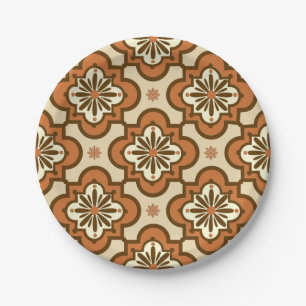 Moroccan tile pattern - Rust and Tan Paper Plate